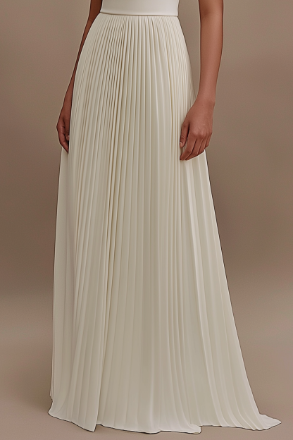 Formal Evening Dress White Halter Pleated Floor-Length Gown