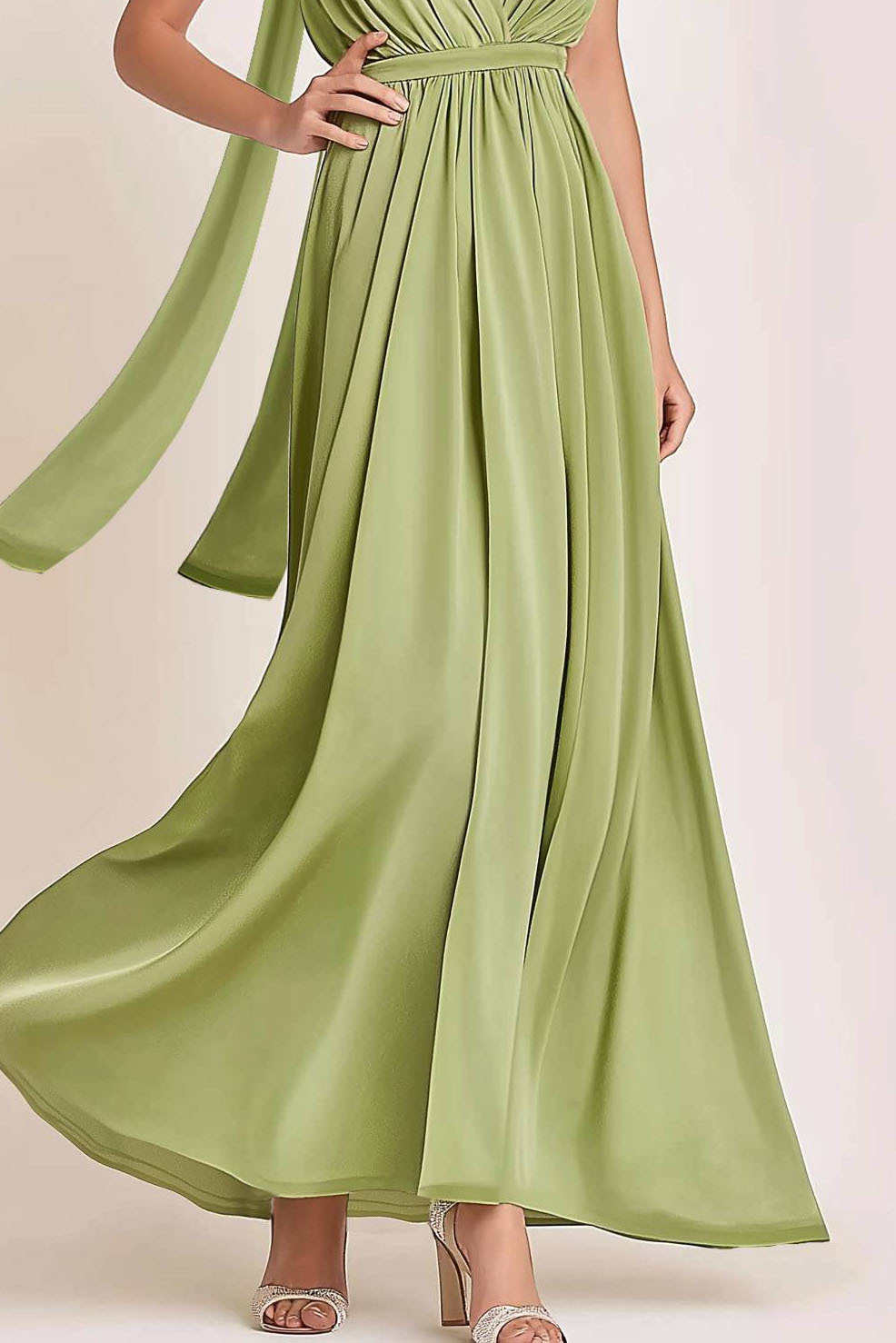 Wedding Guest Semi-Formal Dress Green Satin V-Neck Sleeveless Maxi Dress