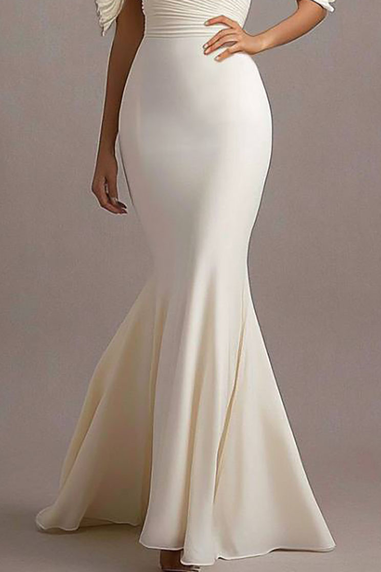 Formal Evening Dress White Off-Shoulder Mermaid Floor-Length Gown