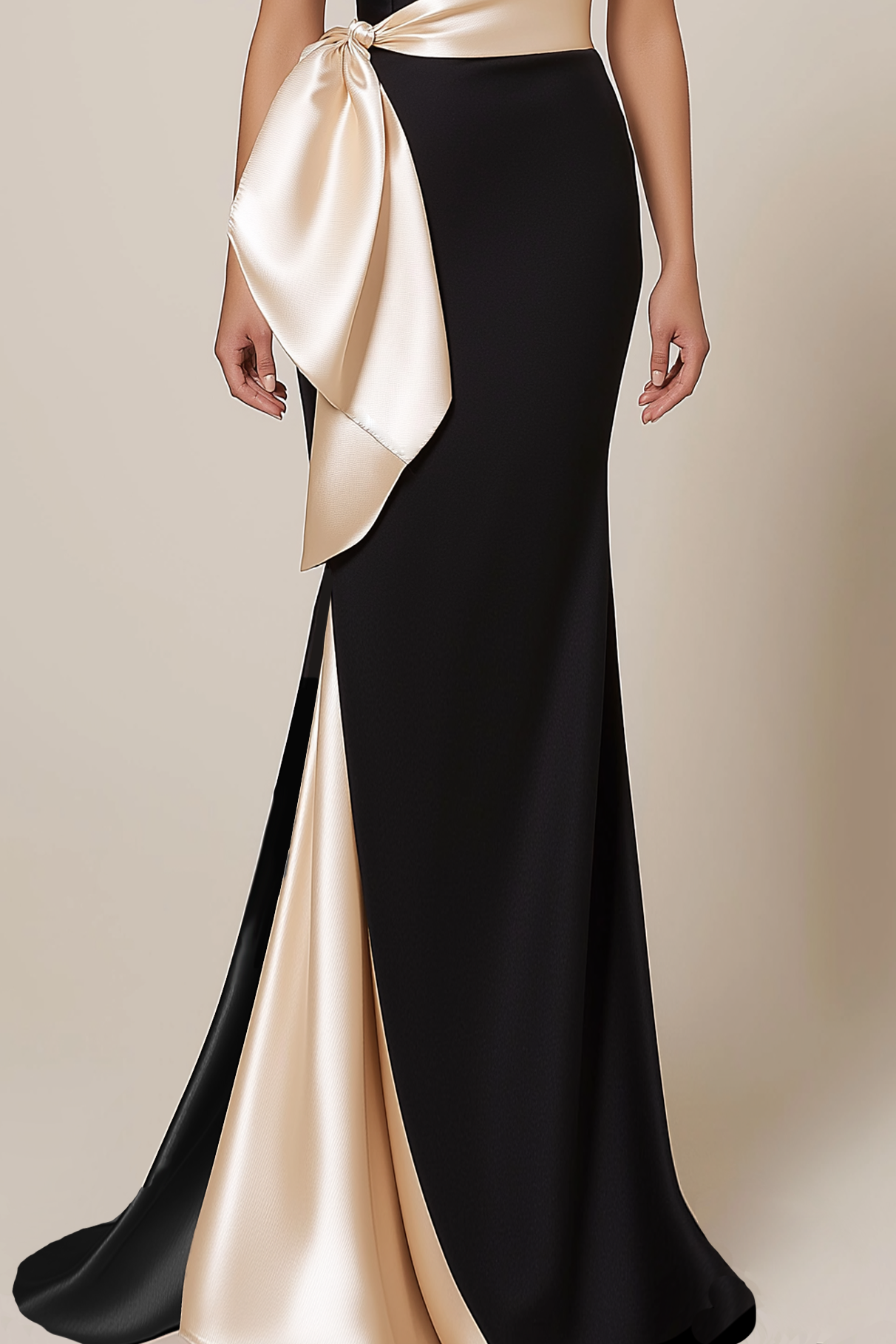Evening Formal Dress Black Pink Satin One Shoulder Floor-Length Dress