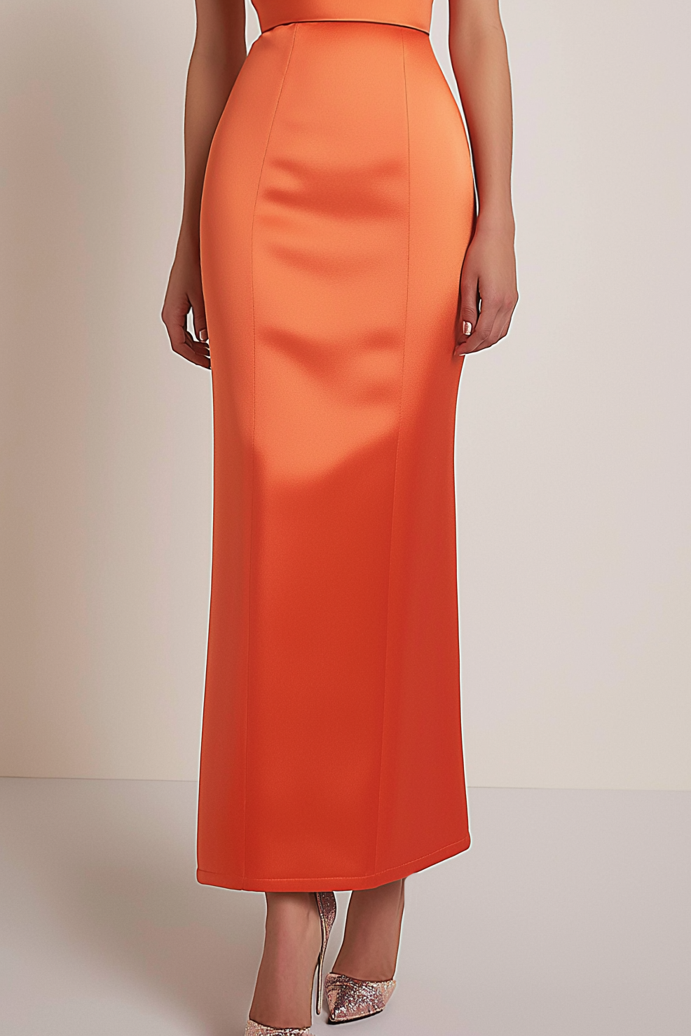Evening Formal Dress Orange Satin Off Shoulder Maxi Dress