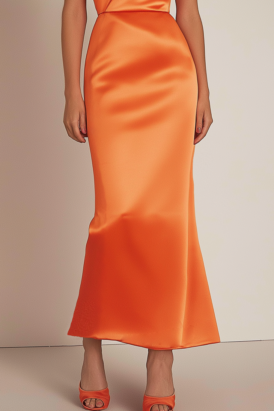Evening Formal Dress Orange Satin Square Neck Puff Sleeve Maxi Dress