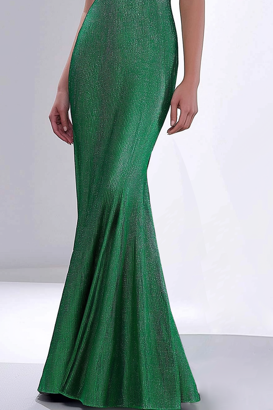 Evening Formal Dress Green One Shoulder Stretch Mermaid Floor-Length Dress