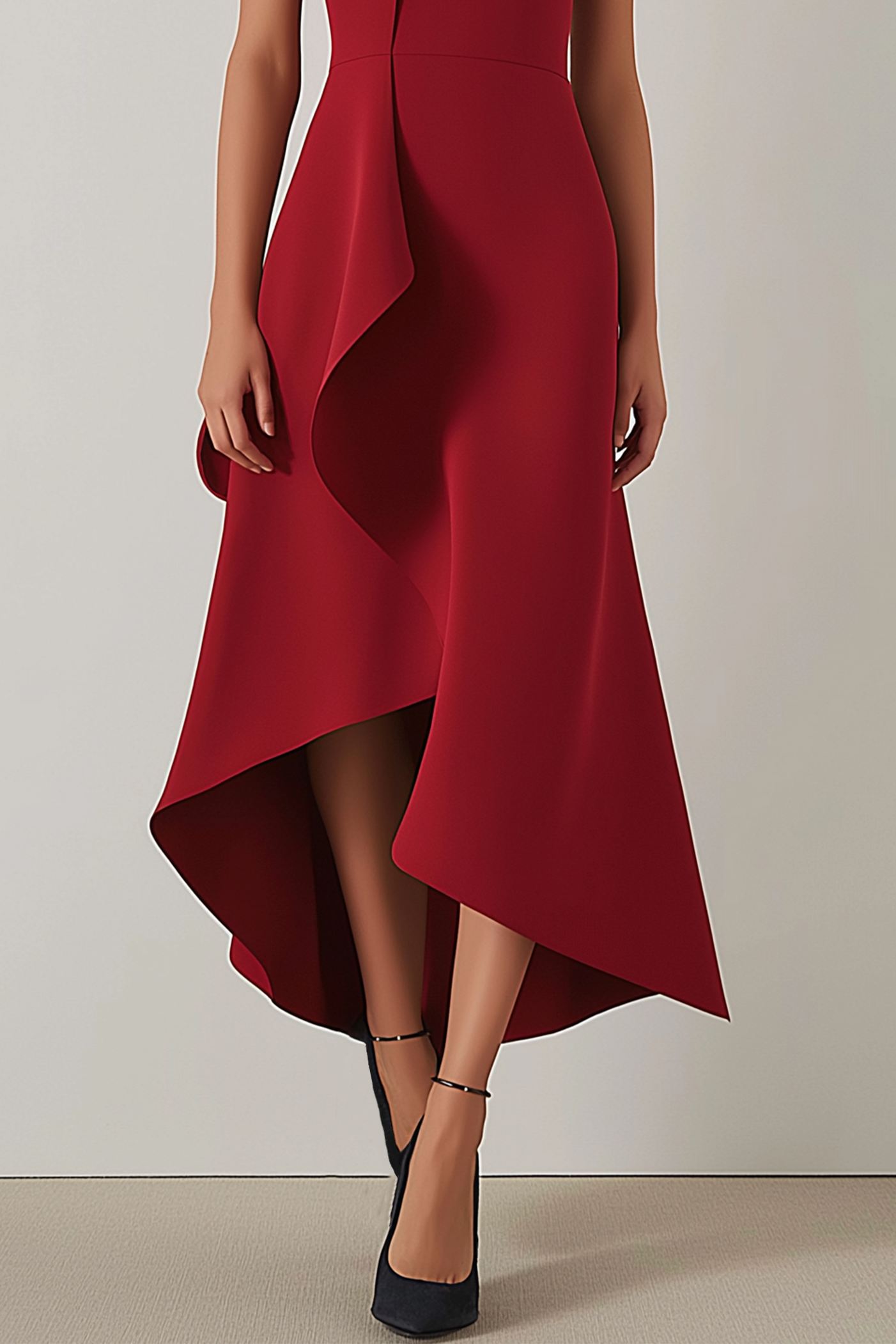 Party Semi-Formal Dress Red Round Neck Sleeveless High Low Dress