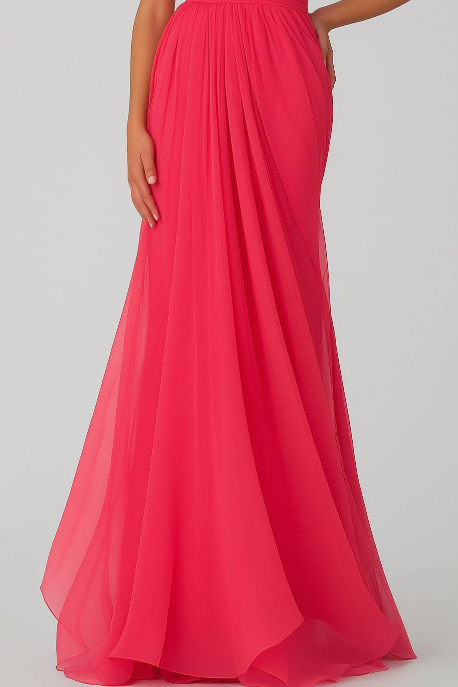 Formal Evening Strapless Dress Rose Chiffon Floor-Length Gown