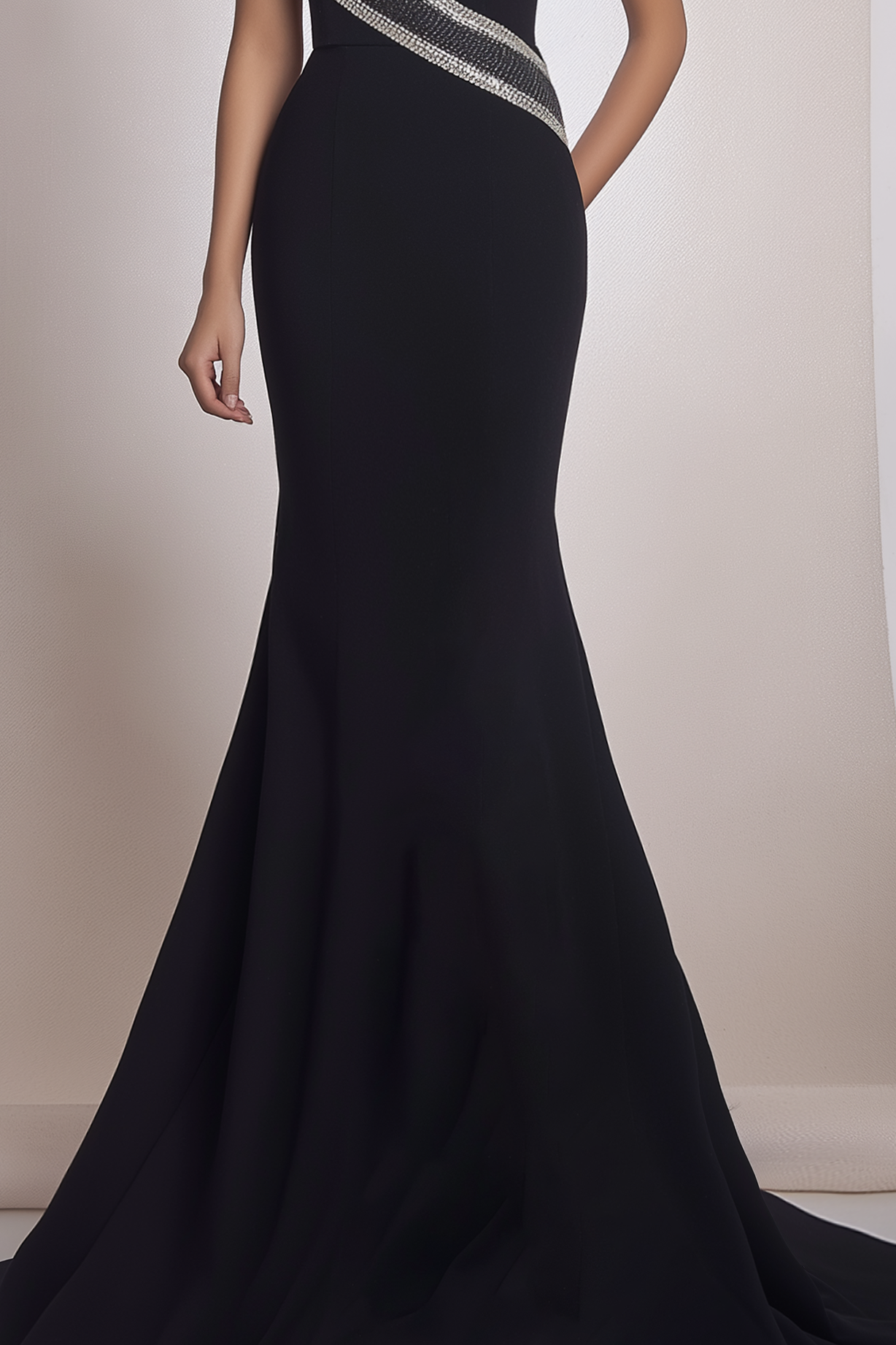 Formal Evening Halter Dress Black Ribbon Mermaid Floor-Length Gown
