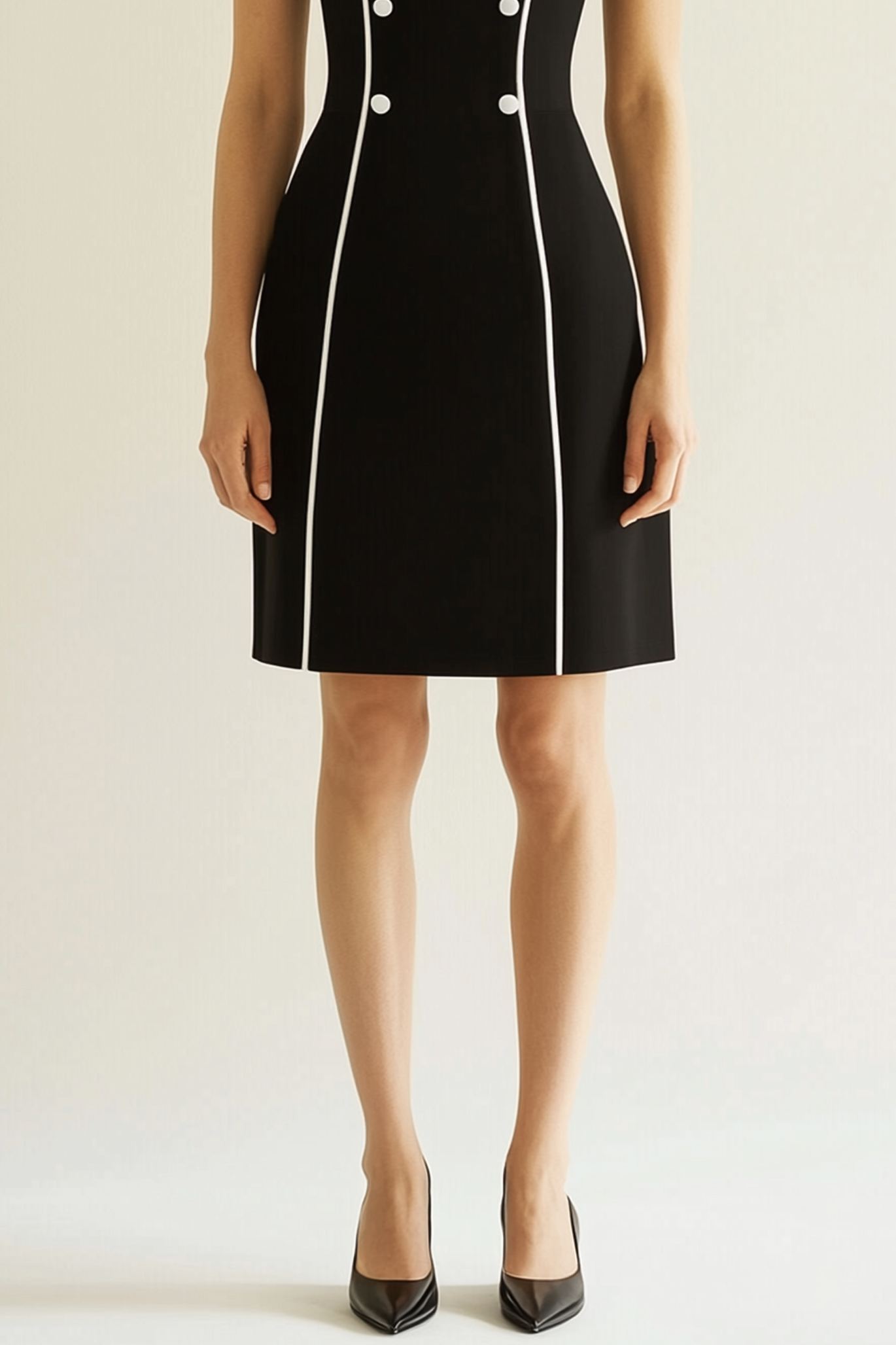 Work Semi-Formal Dress Black V-Neck Short Sleeve Striped Mini Dress