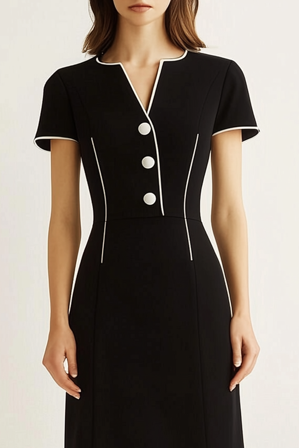 Work Semi-Formal Dress Black V-Neck Short Sleeve A-Line Mini Dress