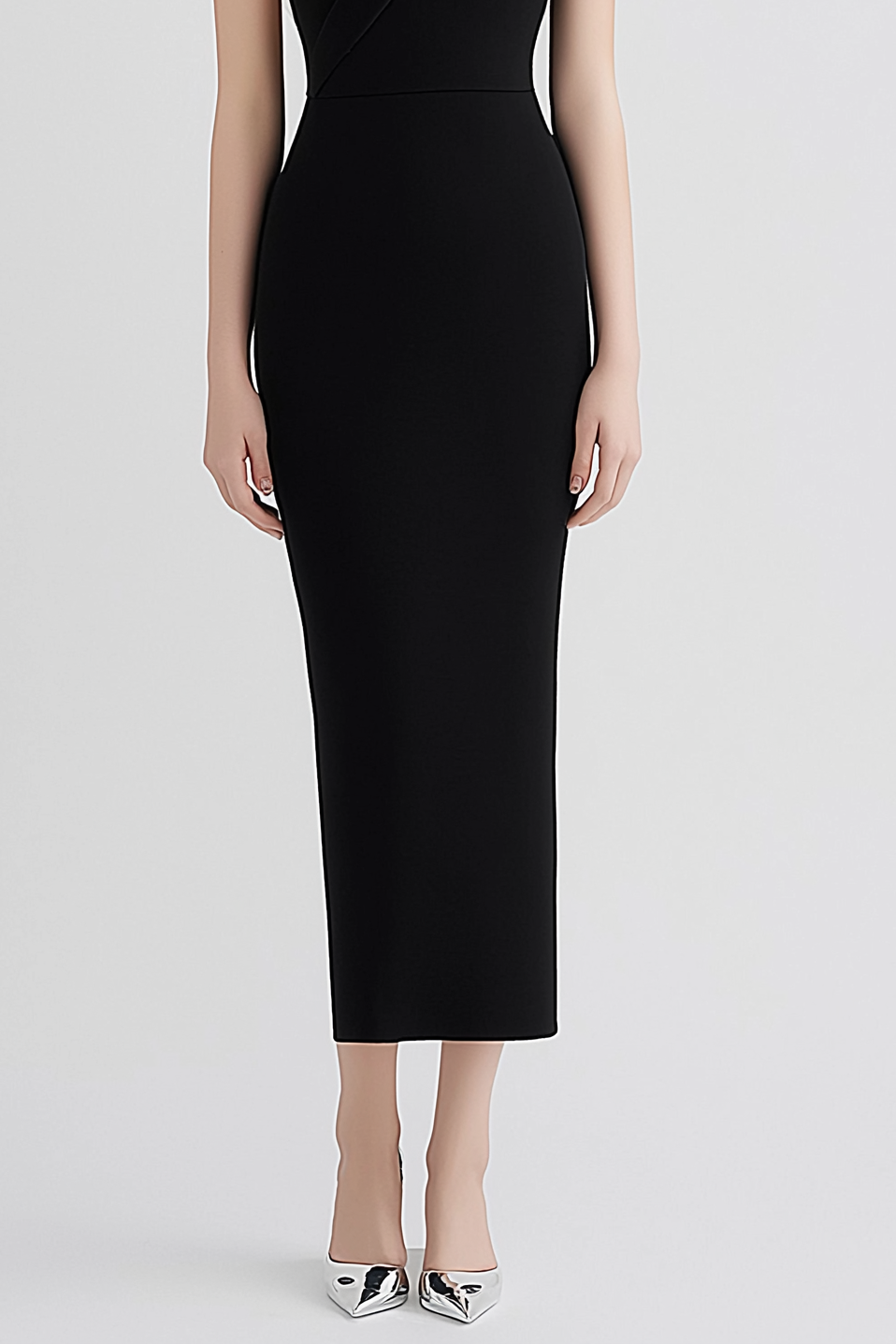 Formal Evening Dress Black White One Shoulder Fitted Midi Dress