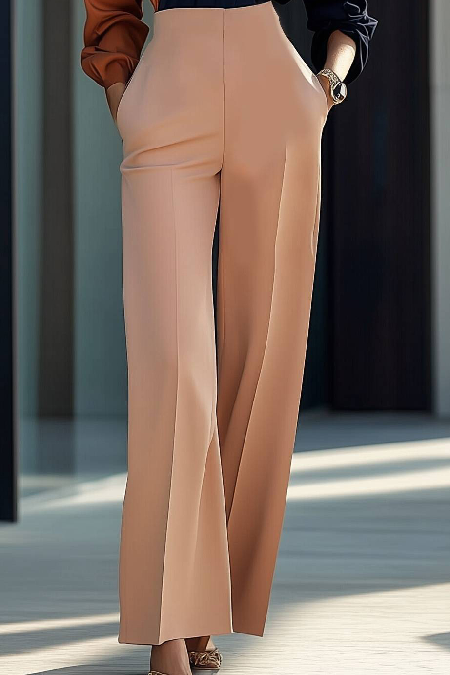 Semi Formal Party Jumpsuit Brown Black V Neck Pocket Jumpsuit