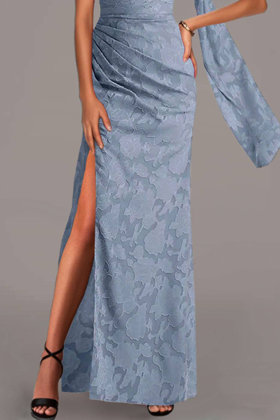 Holiday Party Dress Blue One Shoulder Side Slit Maxi Dress