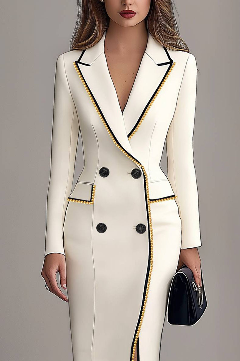 Elegant pearl embellished work blazer dress