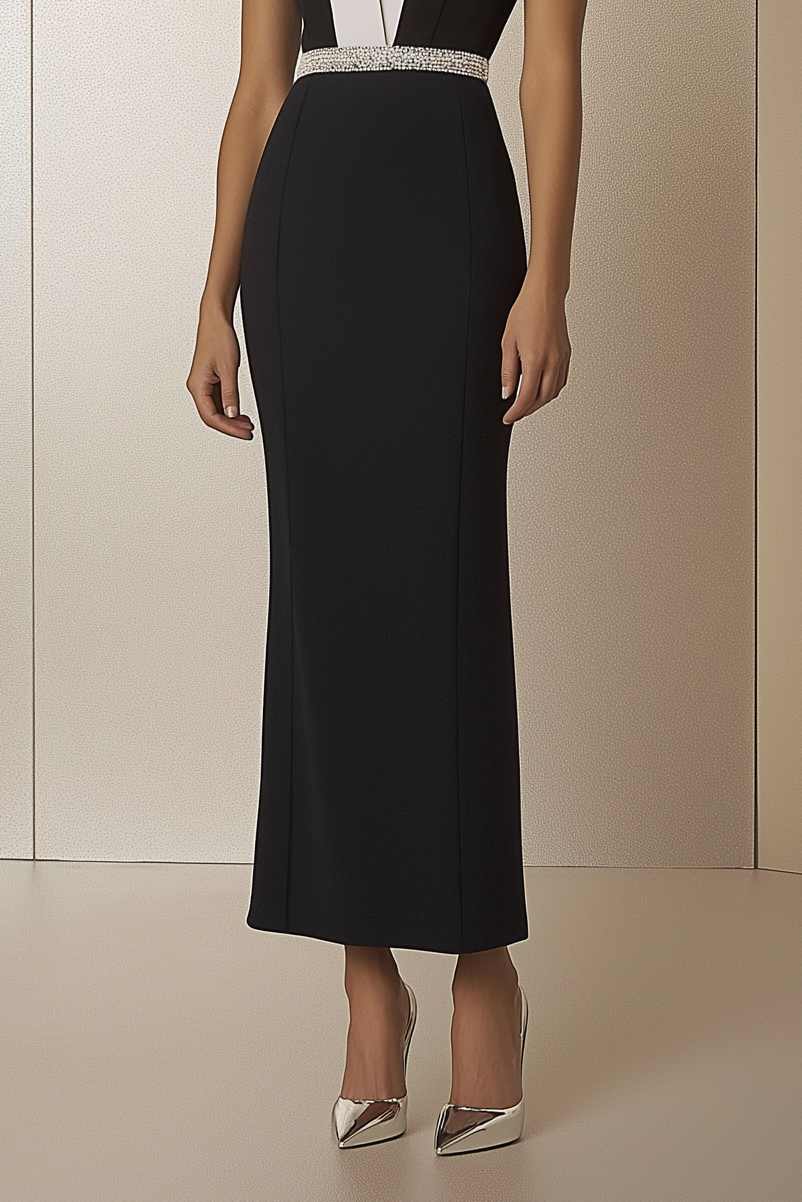 Work Semi Formal Dress Black White Cross Neck Sleeveless Bodycon Maxi Dress