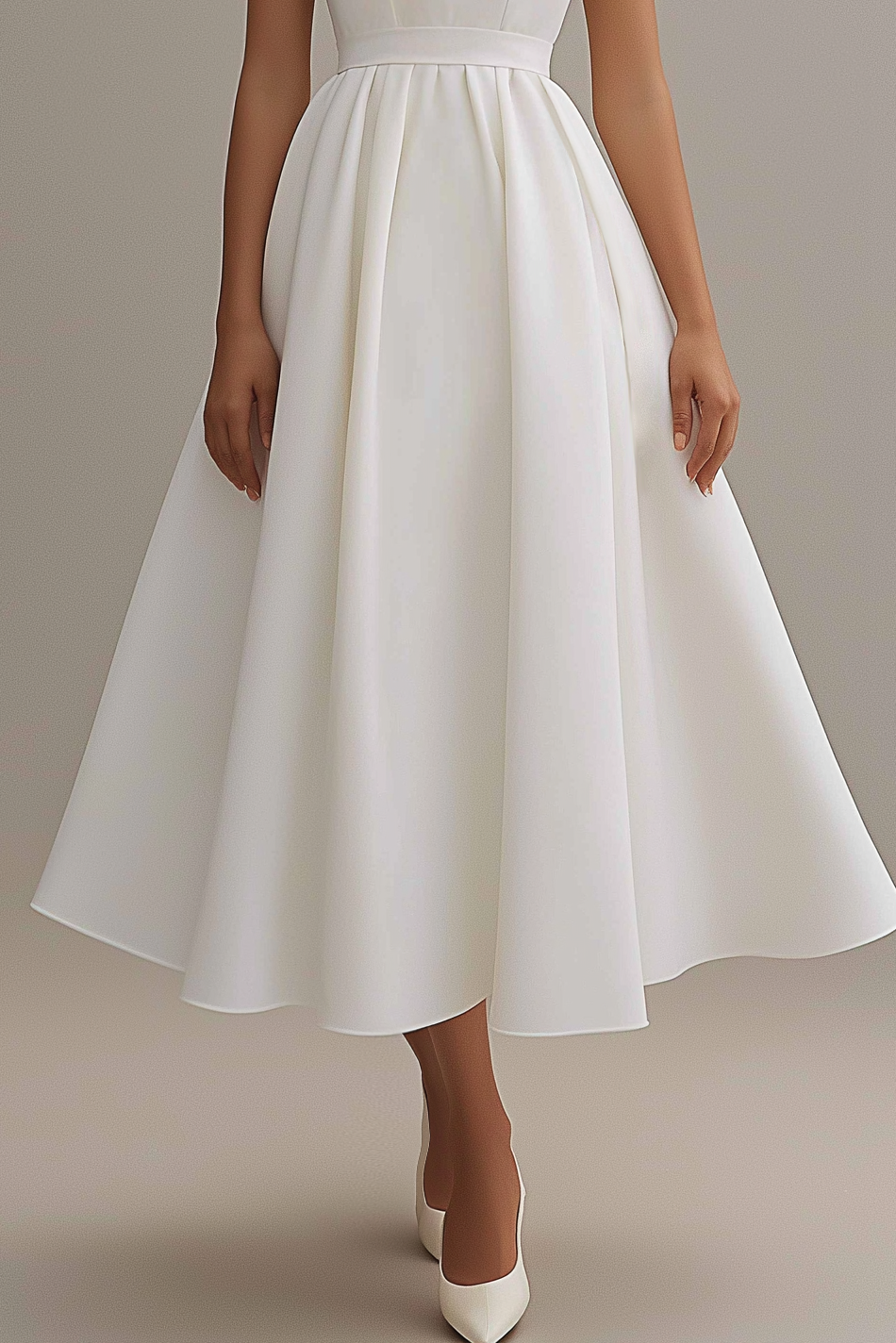 Semi Formal Party Dress White Round Neck Sleeveless A-Line Midi Dress