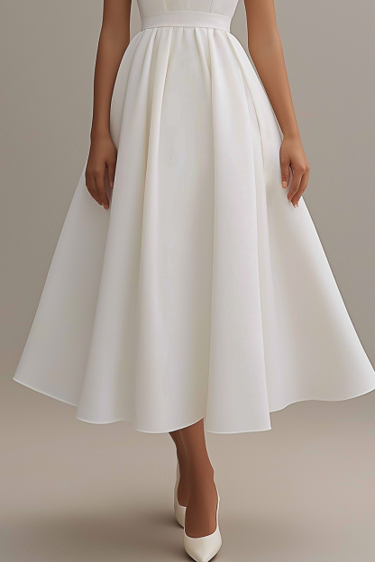 Semi Formal Party Dress White Round Neck Sleeveless A-Line Midi Dress