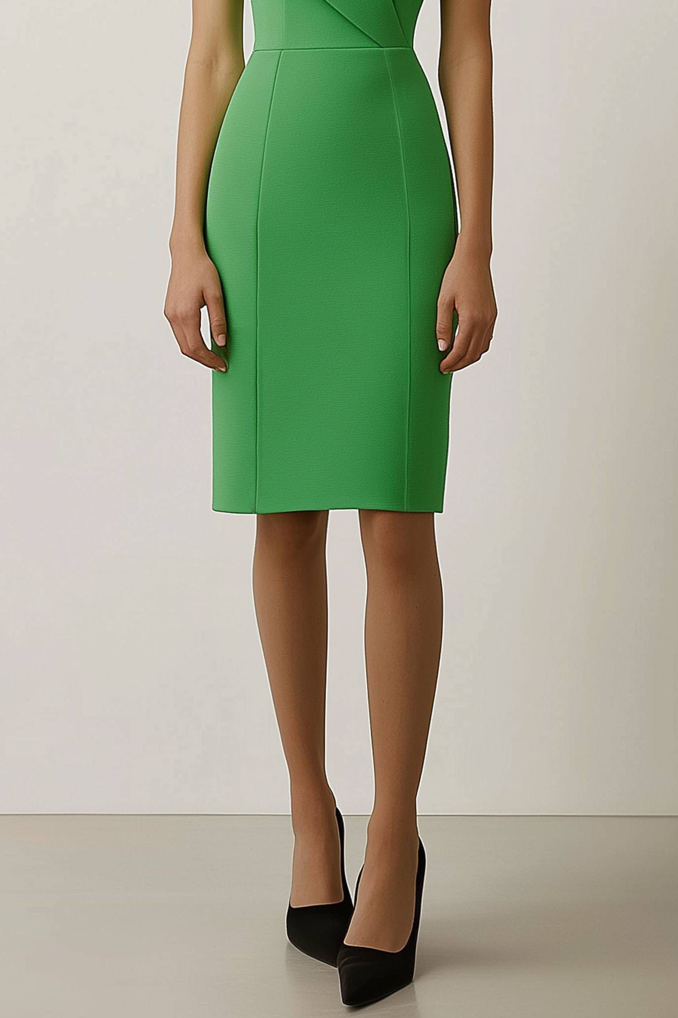 Work Semi Formal Dress Green Round Neck Sleeveless Knee Length Dress