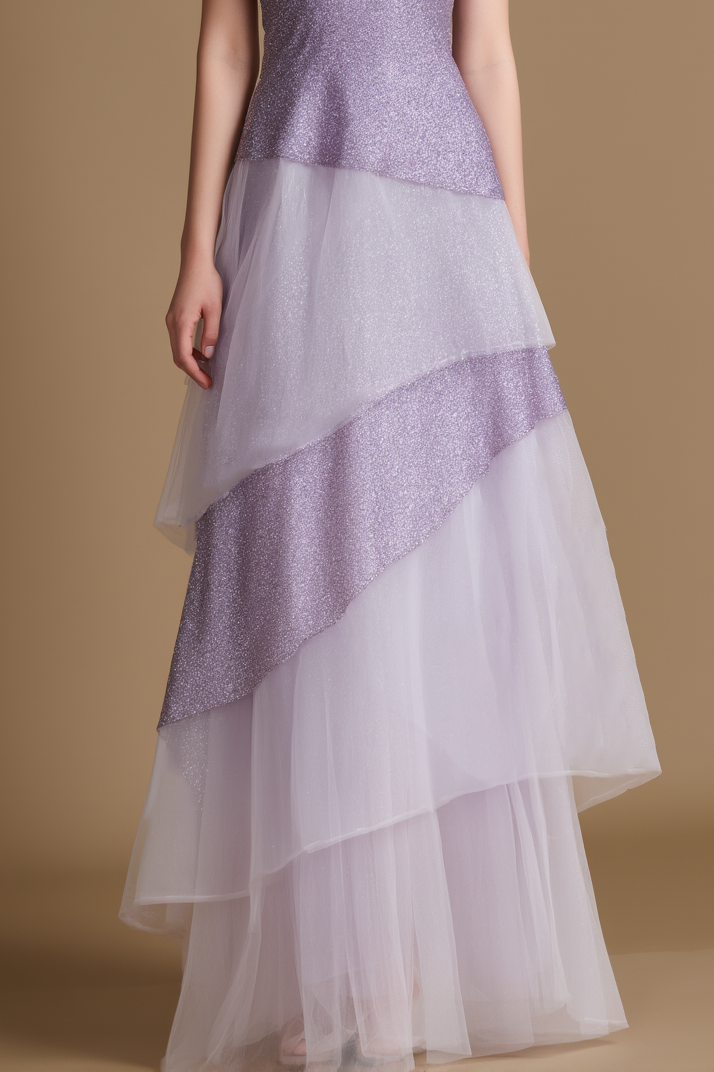 Party Tiered Dress Purple Halter Neck Mesh Dress