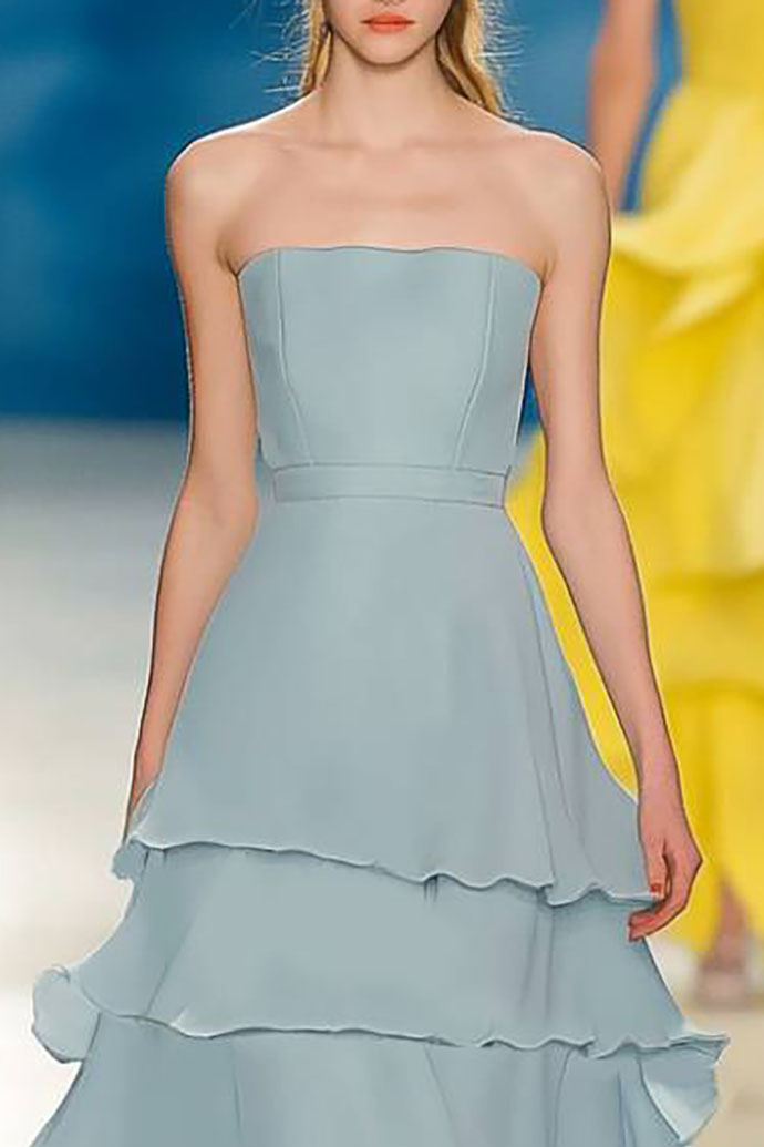 Party Tiered Dress Light Blue Strapless A-Line Maxi Dress