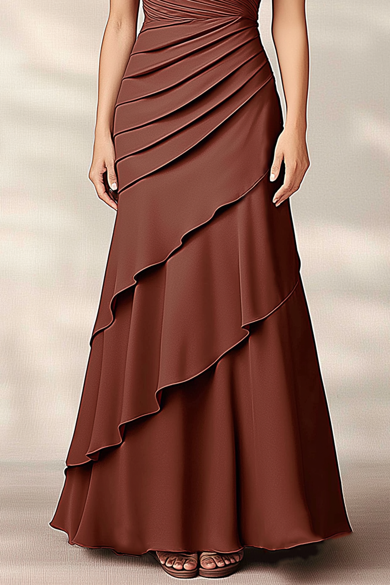 Party Tiered Dress Brown Sleeveless Maxi Dress
