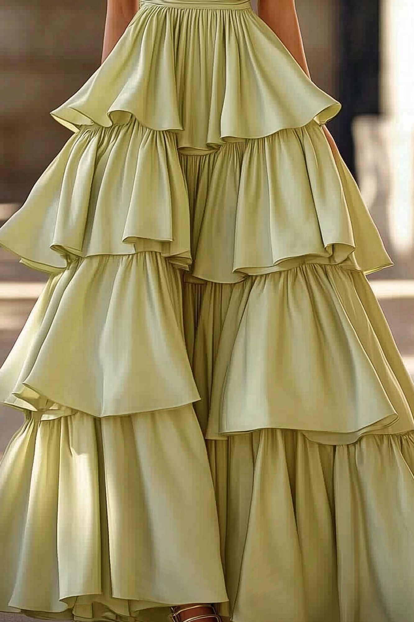 Formal Prom Tiered Dress Light Green Strapless Floor Dress