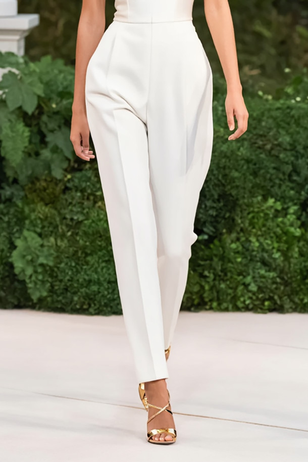 Formal Evening Jumpsuit White Strapless Straight Leg Pantsuit