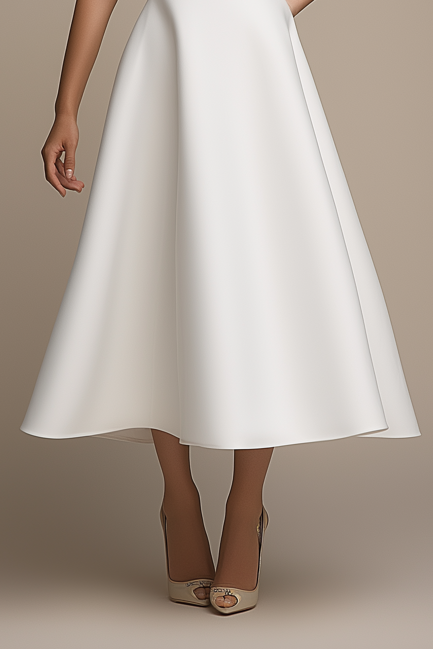 Work Party Dress White V Neck Sleeveless A-Line Midi Dress