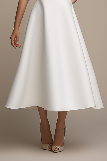 Work Party Dress White V Neck Sleeveless A-Line Midi Dress