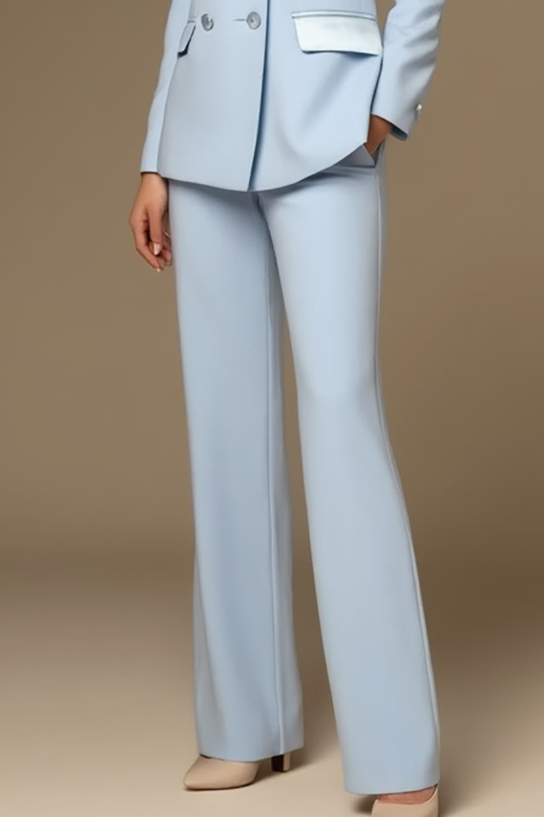 Work Formal Blazer Suit Set Light Blue Lapel Long Sleeve Pantsuit