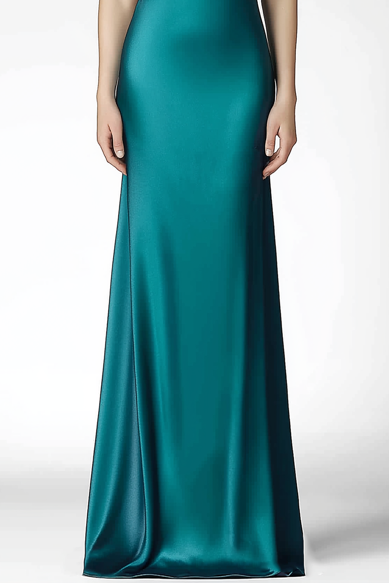 Formal Evening Halter Neck Dress Green Satin Floor Dress