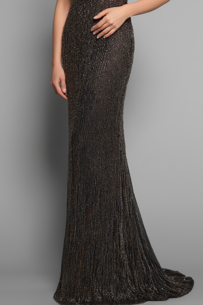 Formal Evening Gown Black V-Neck Mermaid Bodycon Floor-Length Dress