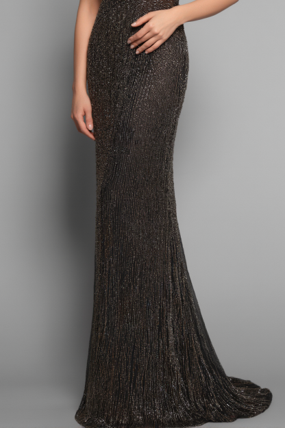 Formal Evening Gown Black V-Neck Mermaid Bodycon Floor-Length Dress