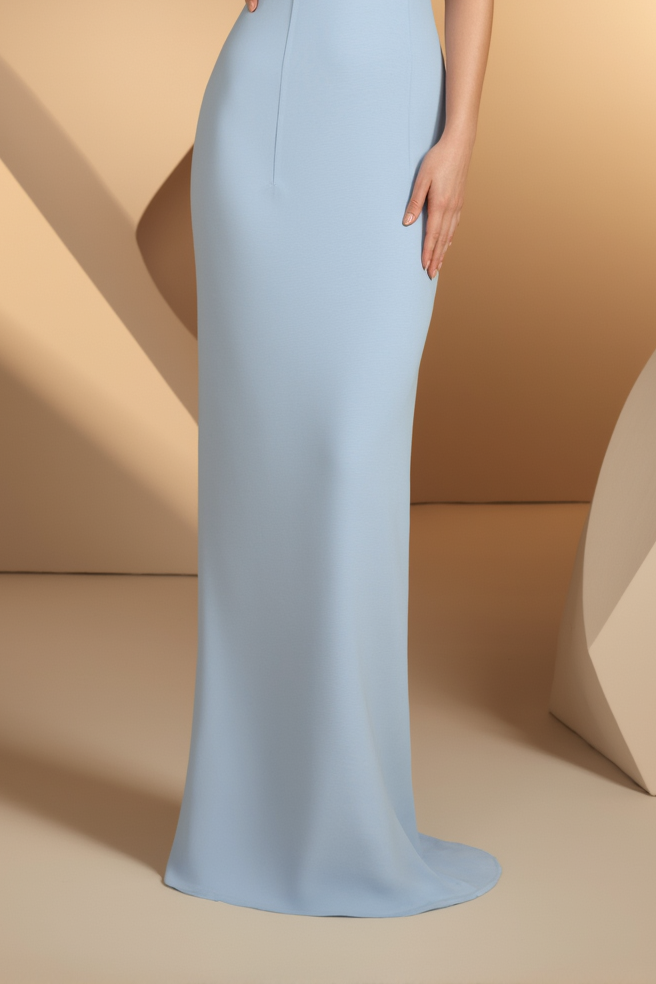 Formal Evening Gown Light Blue Mesh Spaghetti Strap Floor-Length Dress