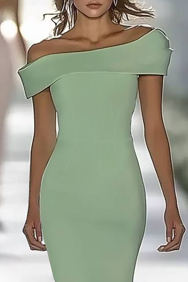 Semi-Formal Party One-Shoulder Light Green Mermaid Maxi Dress