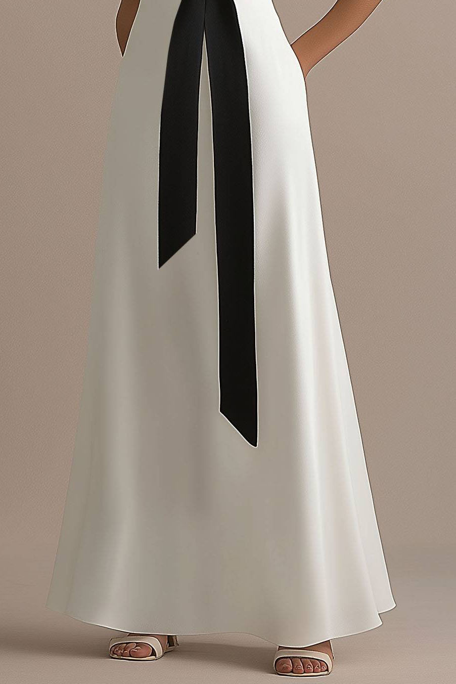 Formal Black and White Halter Cross-Neck Maxi Dress