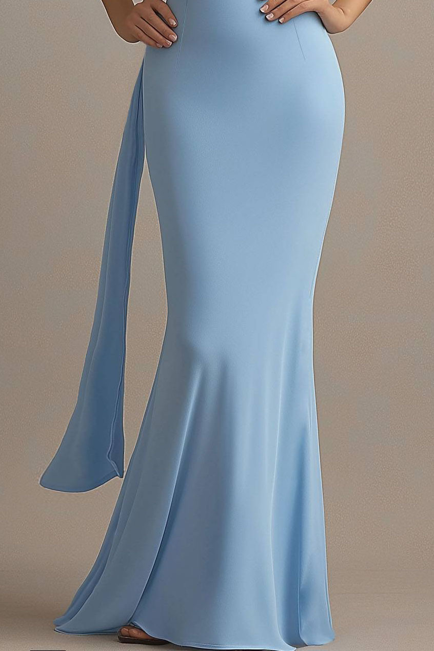Formal Evening Scarf Dress Light Blue Mermaid Floor-Length Gown