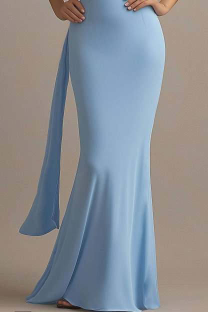 Formal Evening Scarf Dress Light Blue Mermaid Floor-Length Gown