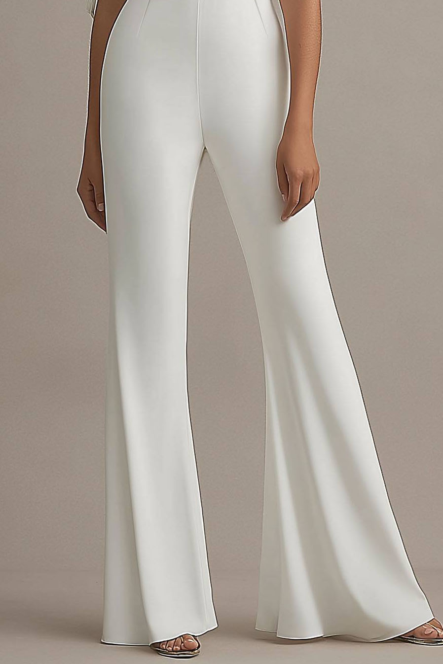 Formal Evening White Draped Flared-Leg Jumpsuit