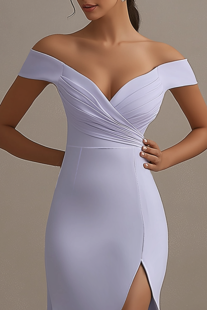 Wedding Guest Party Dress Lilac Off Shoulder High Split Floor-Length Dress
