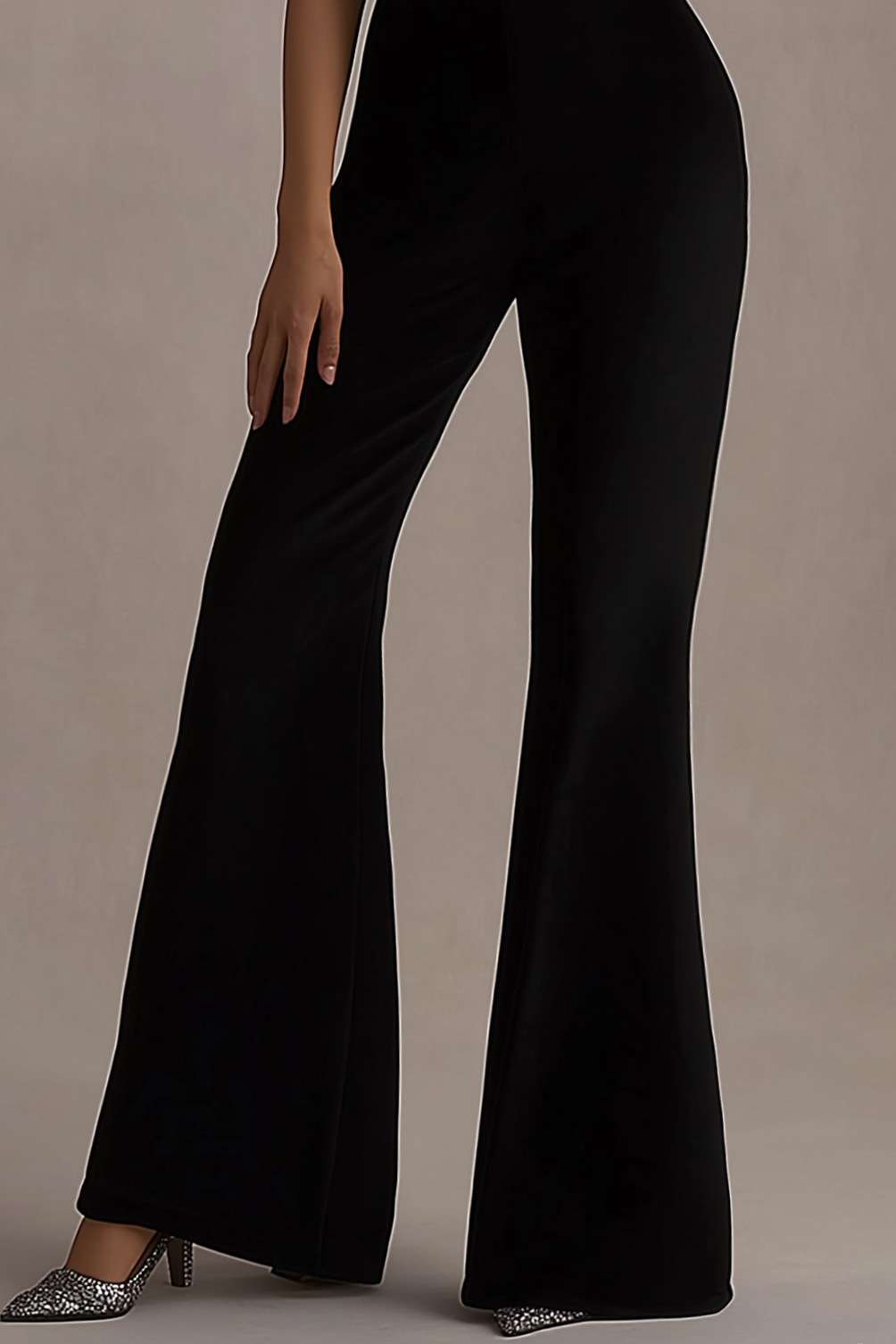 Cocktail Party Jumpsuit Silver Black V Neck Wide Leg Pants