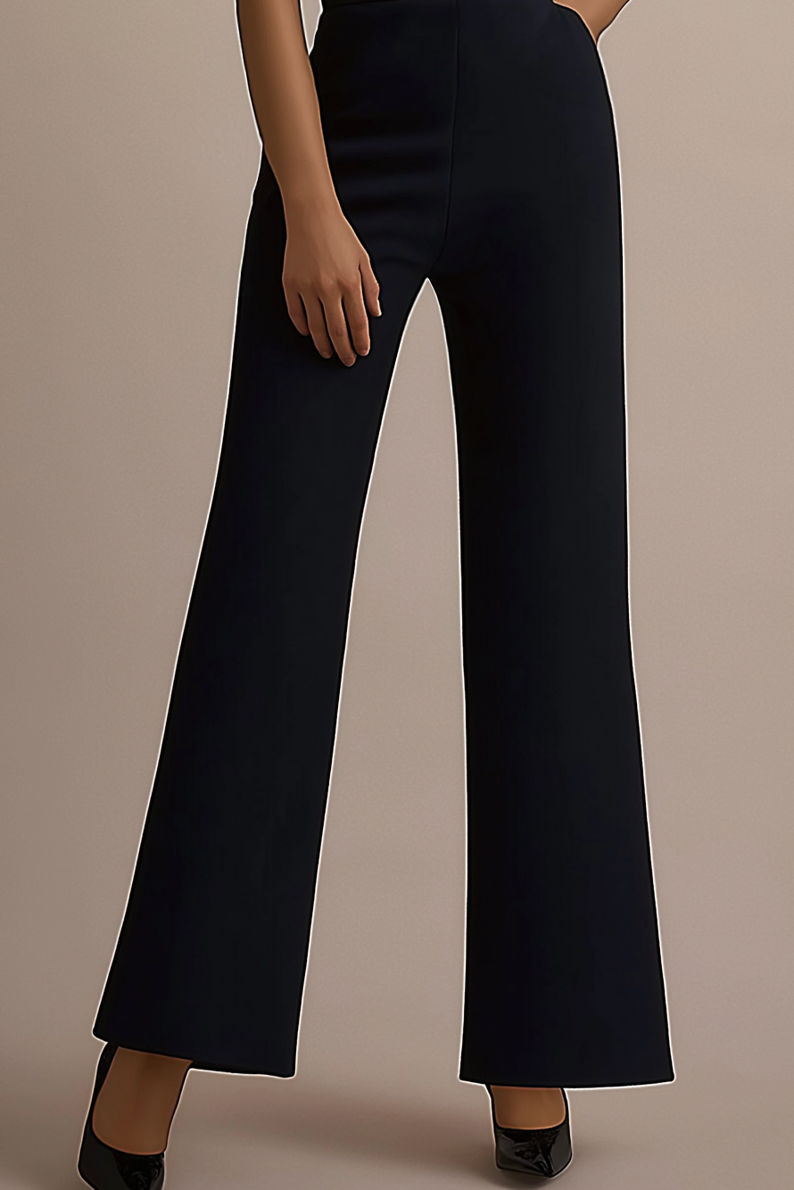 Evening Jumpsuit Black Puff Sleeve Pocket Straight Leg Pants