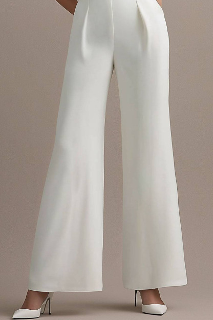 Evening Party Jumpsuit White One Shoulder Wide Leg Pants