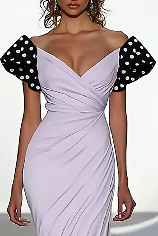 Party Dress Lilac Cross Neck Puff Sleeve Maxi Dress