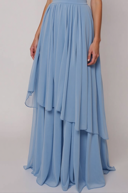 Vacation Party Dress Blue Spaghetti Strap Chiffon Floor-Length Dress