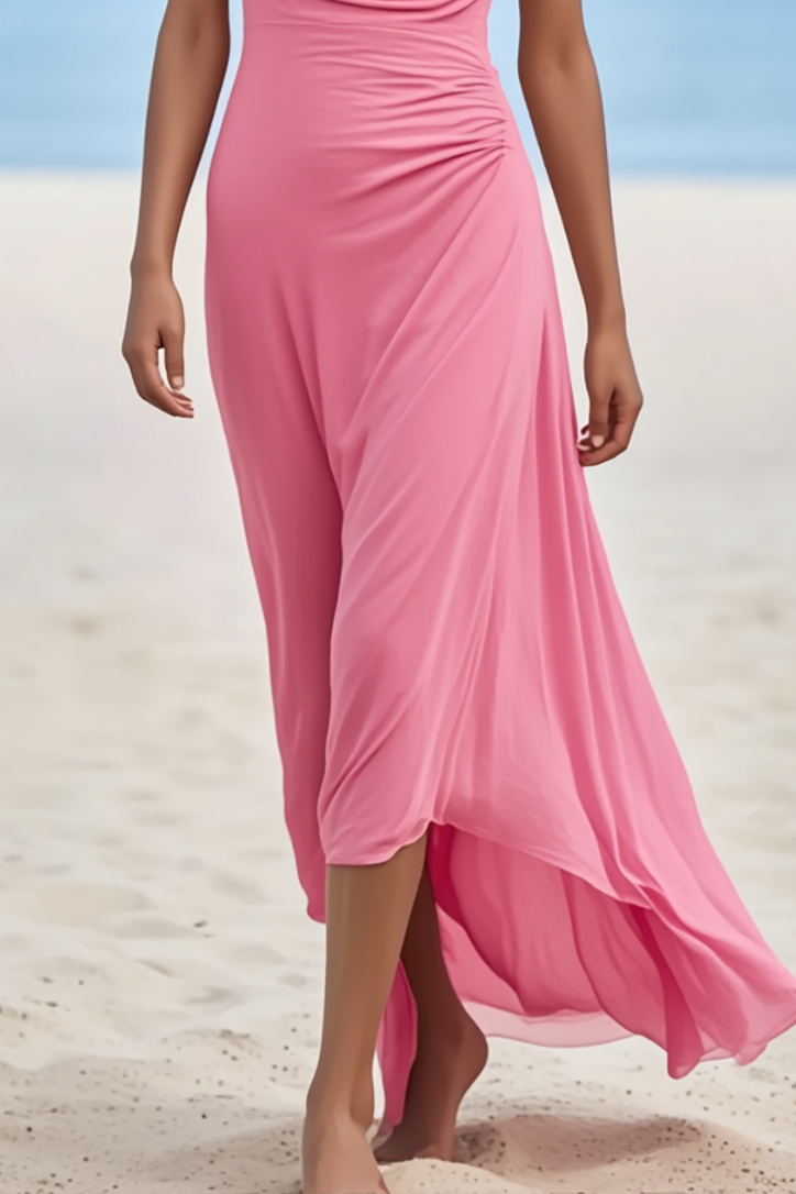 Party Dress Pink Cowl Neck Sleeveless Maxi Dress