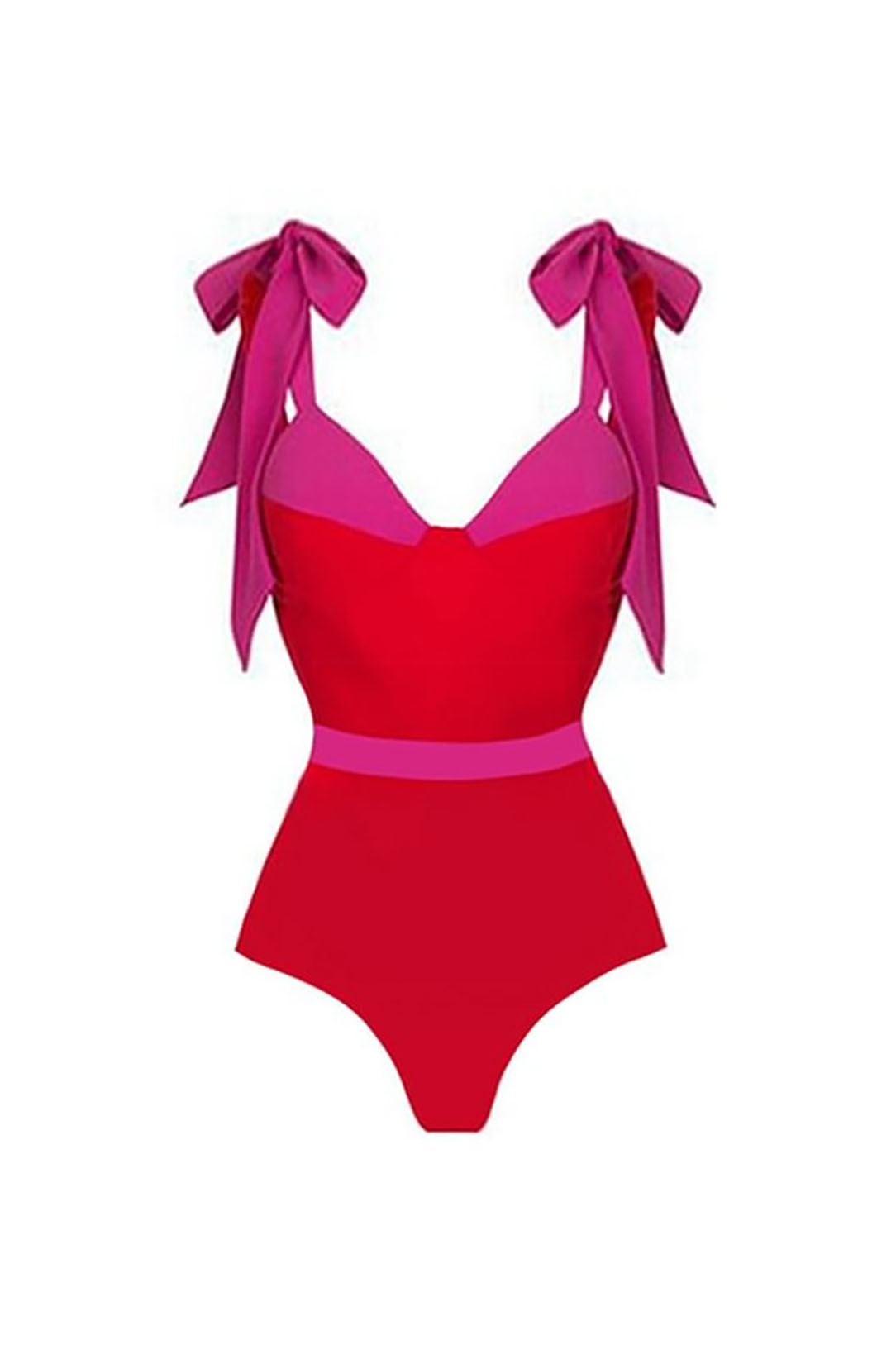 Rose Red Color Matching Bow Tie One-Piece Swimsuit and Cover-Up