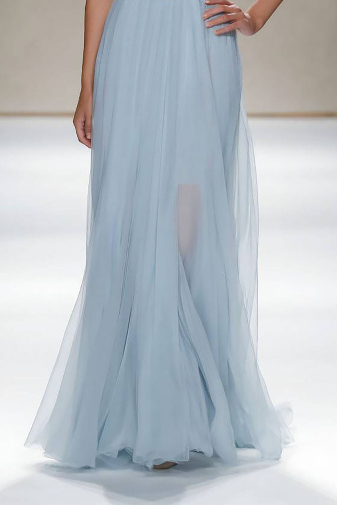 Evening Formal Dress Light Blue V Neck Sleeveless Floor-Length Gown