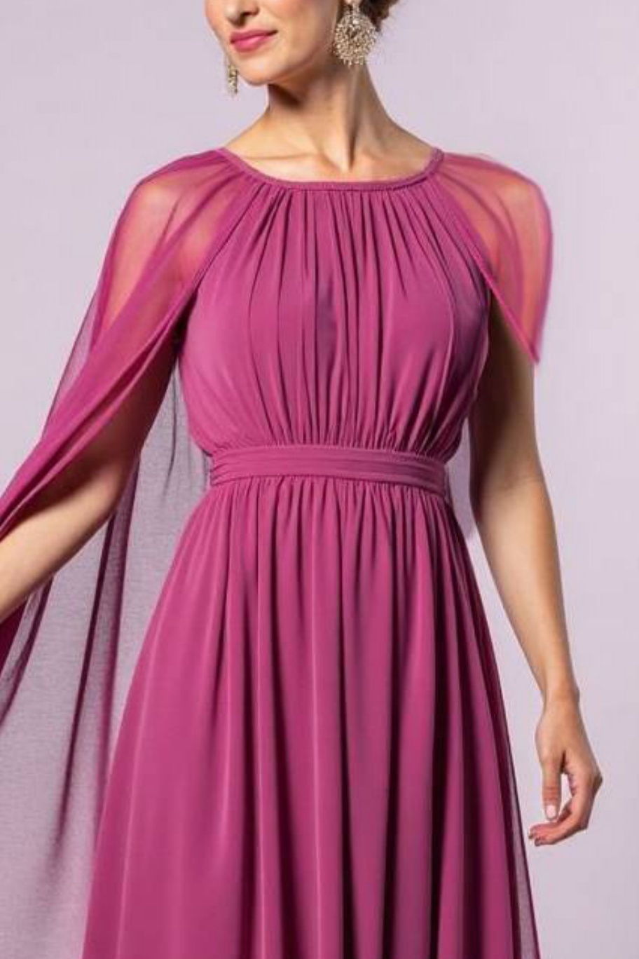 Formal Evening Party Dress Fuchsia Crew Neck Chiffon Swing Maxi Dress