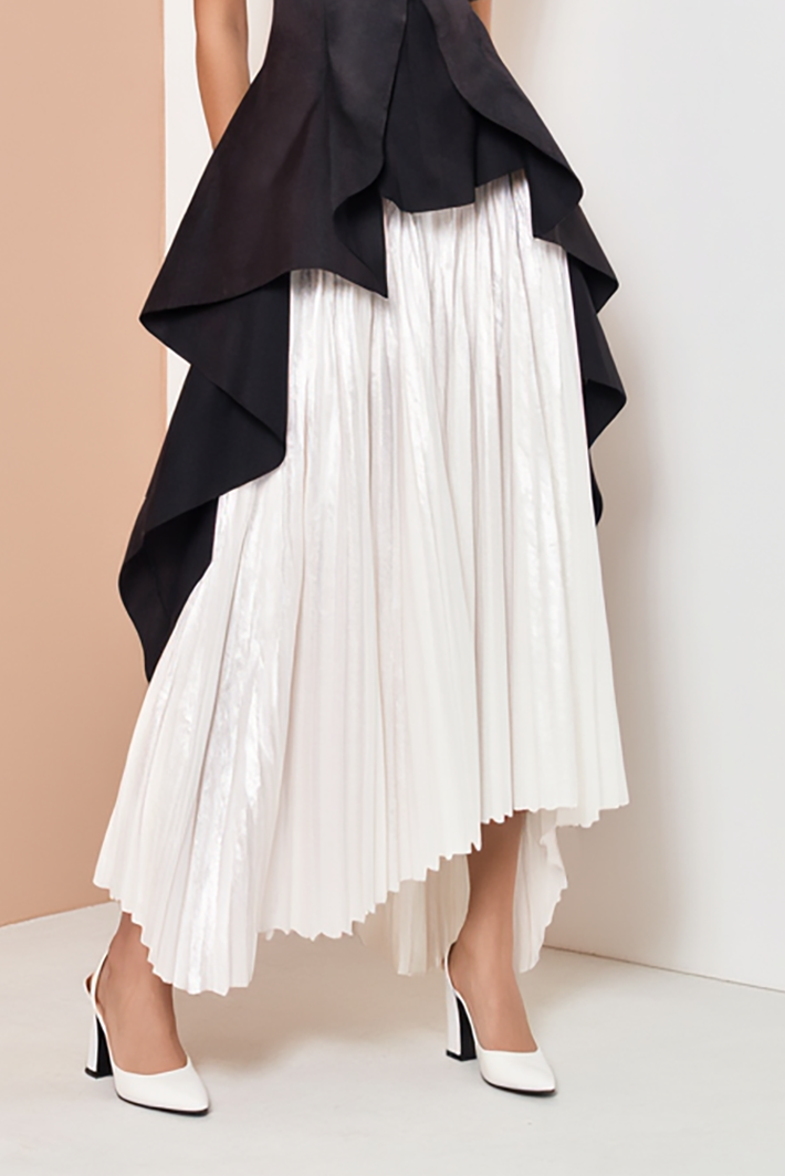 Semi-Formal Party Dress Black White Sleeveless Pleated Maxi Dress
