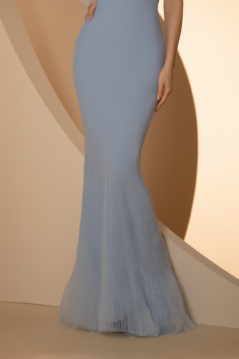 Formal Evening Dress Light Blue One Shoulder Mermaid Floor-Length Dress