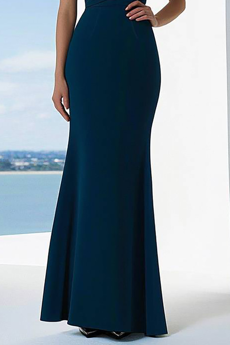 Formal Evening Dress Navy Crew Neck Mermaid Maxi Dress